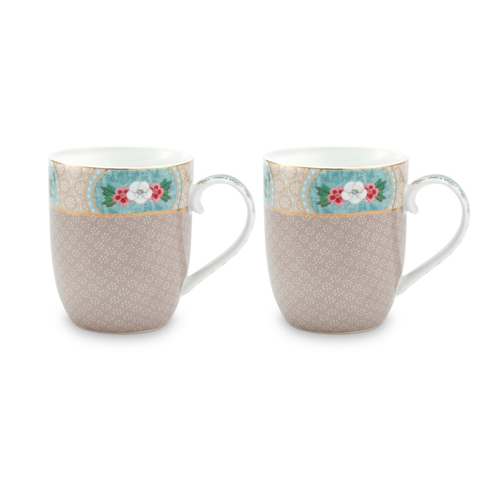 Set of 2 Small Blushing Birds Khaki Mugs